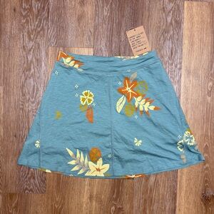 Toad&Co Teal Skater Skirt with Orange and Cream Floral Print